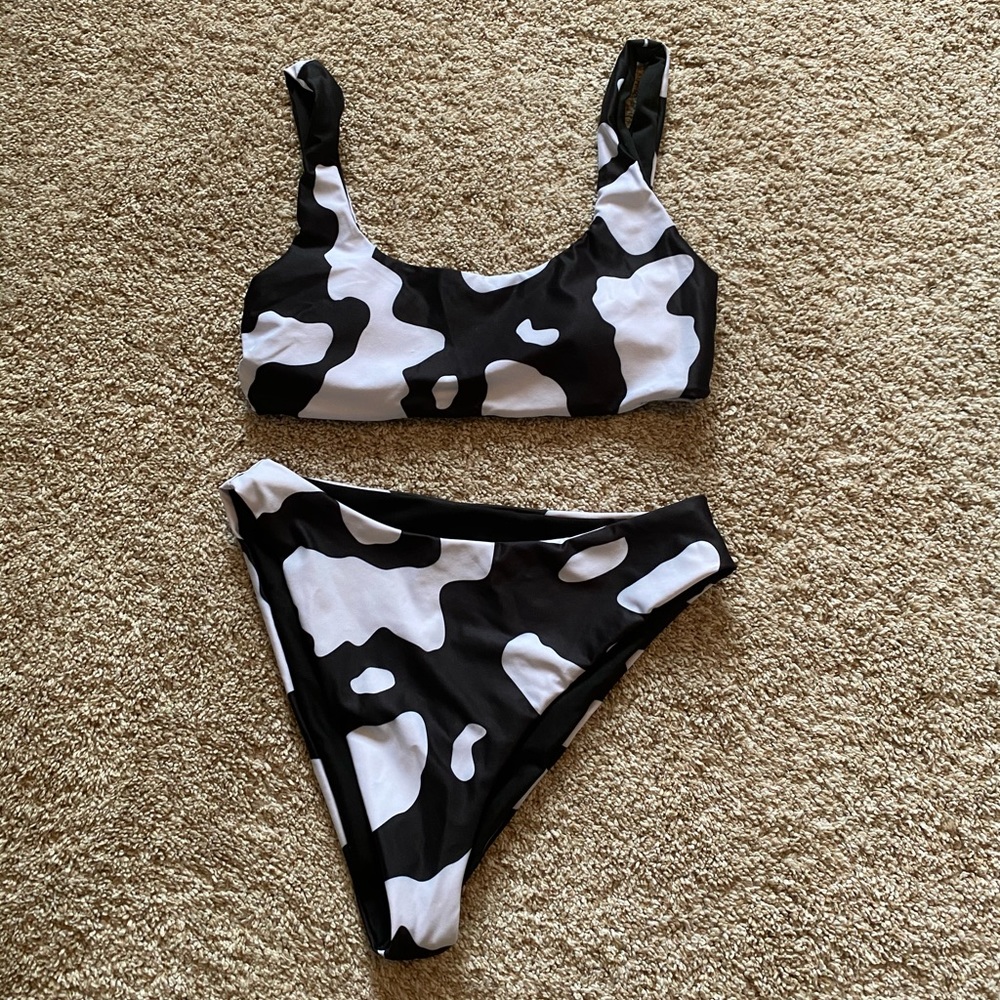 shein cow print swim suit